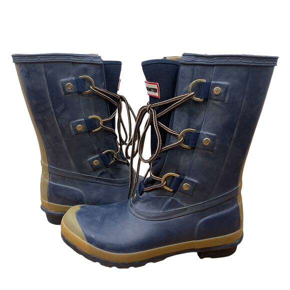 Hunter Boots Sascha Blue Lace Up Rain Boots Size 7F/ 6M - Picture 1 of 12